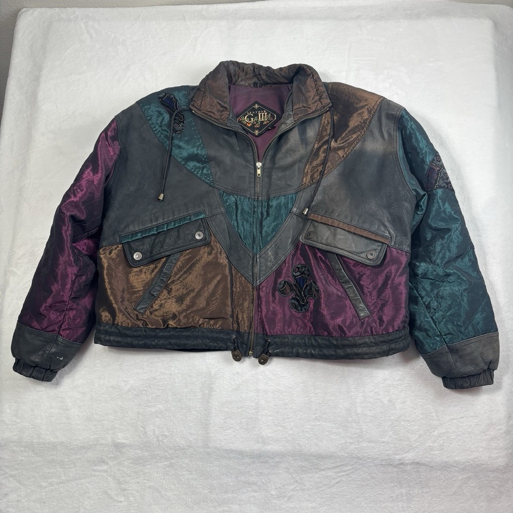 VTG G-III Leather Puffer Full Zip Long Sleeve Jacket Women's Medium  Boho Hippie